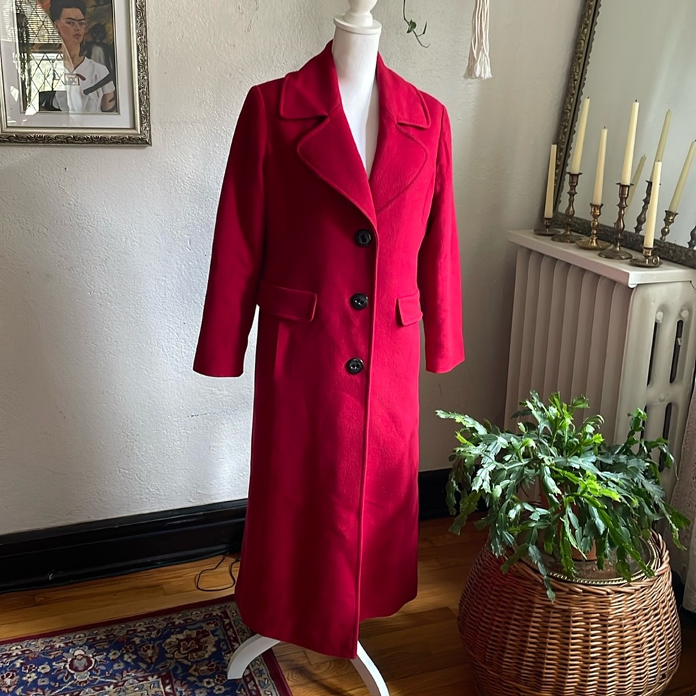 Fleurette red wool maxi coat
